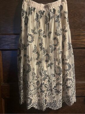 Ultra Pink Cream Floral Lace Midi Skirt